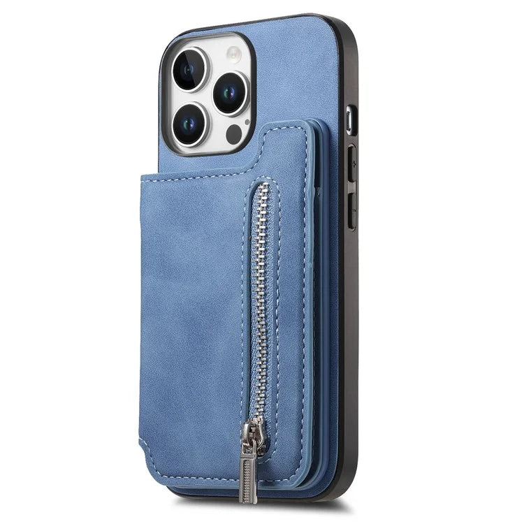 For iPhone 16 Pro Max Case Magnetic Detachable Zipper Card Holder Leather+TPU Phone Cover