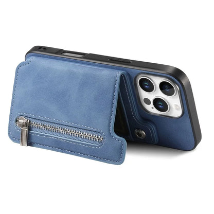 For iPhone 16 Pro Max Case Magnetic Detachable Zipper Card Holder Leather+TPU Phone Cover