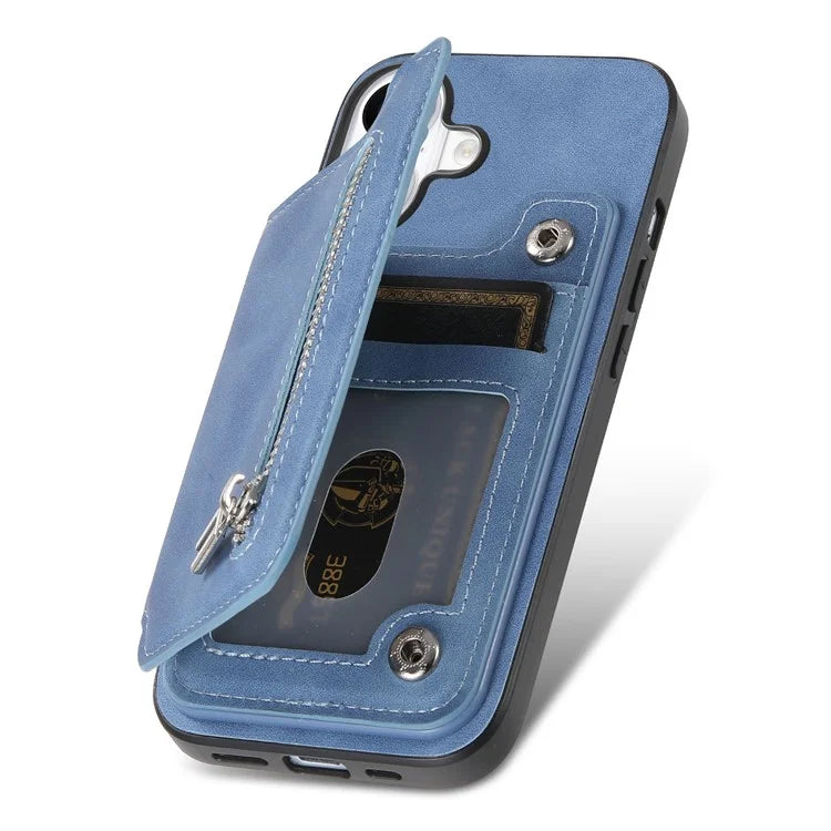 For iPhone 16 Pro Max Case Magnetic Detachable Zipper Card Holder Leather+TPU Phone Cover