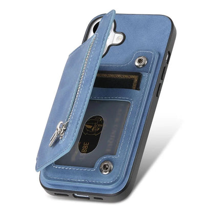 For iPhone 16 Pro Max Case Magnetic Detachable Zipper Card Holder Leather+TPU Phone Cover