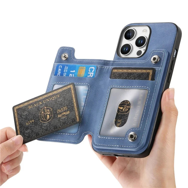 For iPhone 16 Pro Max Case Magnetic Detachable Zipper Card Holder Leather+TPU Phone Cover