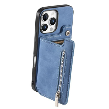 For iPhone 16 Pro Max Case Magnetic Detachable Zipper Card Holder Leather+TPU Phone Cover