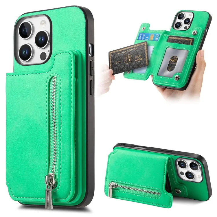 For iPhone 16 Pro Max Case Magnetic Detachable Zipper Card Holder Leather+TPU Phone Cover