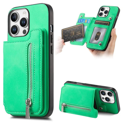 For iPhone 16 Pro Max Case Magnetic Detachable Zipper Card Holder Leather+TPU Phone Cover