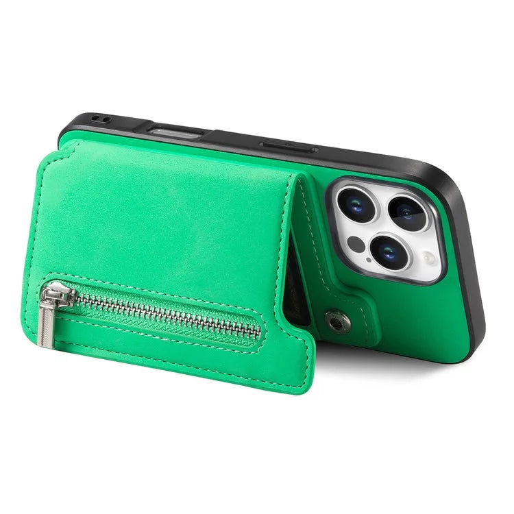 For iPhone 16 Pro Max Case Magnetic Detachable Zipper Card Holder Leather+TPU Phone Cover