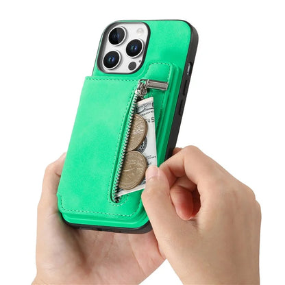 For iPhone 16 Pro Max Case Magnetic Detachable Zipper Card Holder Leather+TPU Phone Cover