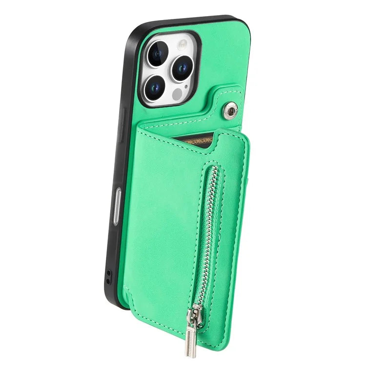 For iPhone 16 Pro Max Case Magnetic Detachable Zipper Card Holder Leather+TPU Phone Cover