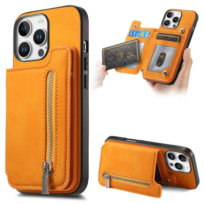For iPhone 16 Pro Max Case Magnetic Detachable Zipper Card Holder Leather+TPU Phone Cover