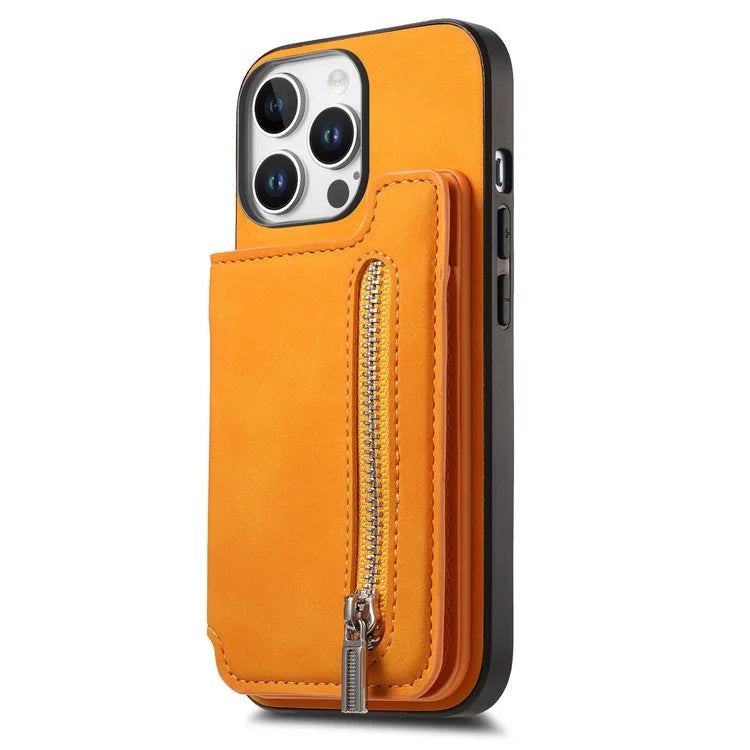 For iPhone 16 Pro Max Case Magnetic Detachable Zipper Card Holder Leather+TPU Phone Cover