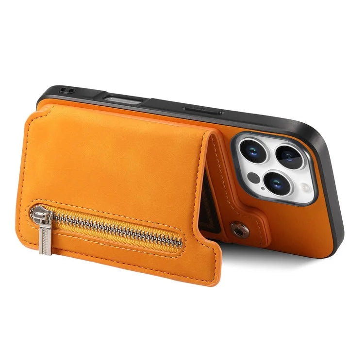 For iPhone 16 Pro Max Case Magnetic Detachable Zipper Card Holder Leather+TPU Phone Cover