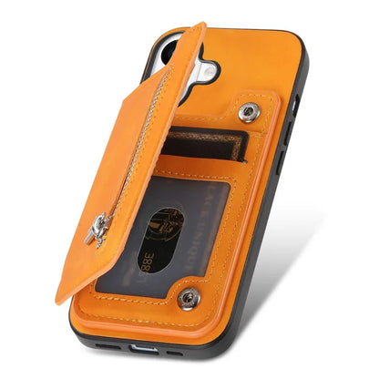 For iPhone 16 Pro Max Case Magnetic Detachable Zipper Card Holder Leather+TPU Phone Cover