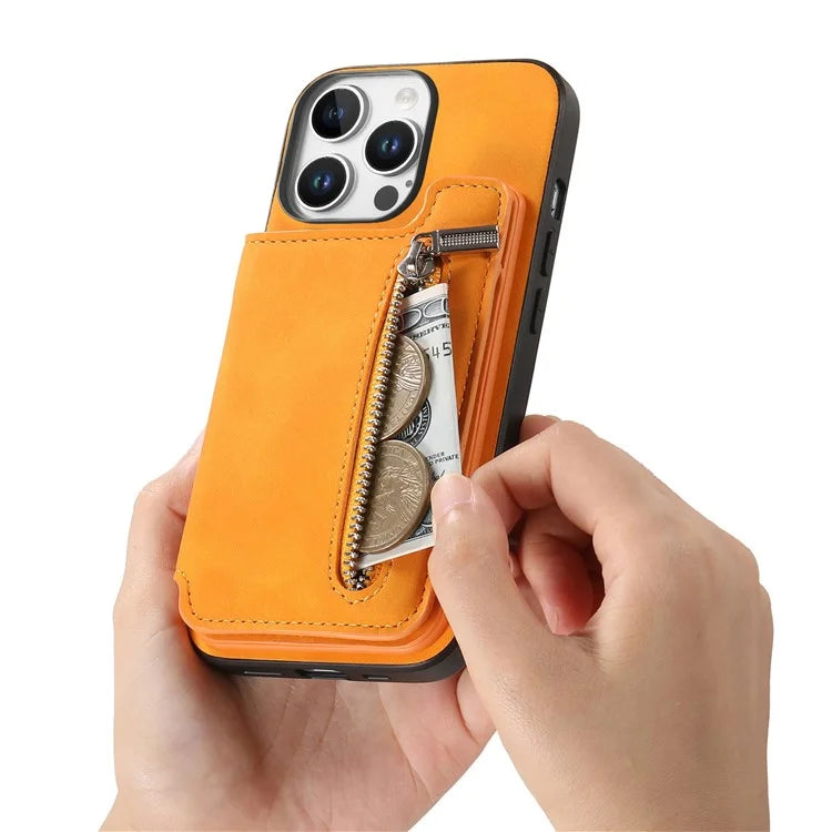For iPhone 16 Pro Max Case Magnetic Detachable Zipper Card Holder Leather+TPU Phone Cover