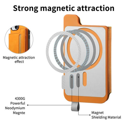 For iPhone 16 Pro Max Case Magnetic Detachable Zipper Card Holder Leather+TPU Phone Cover