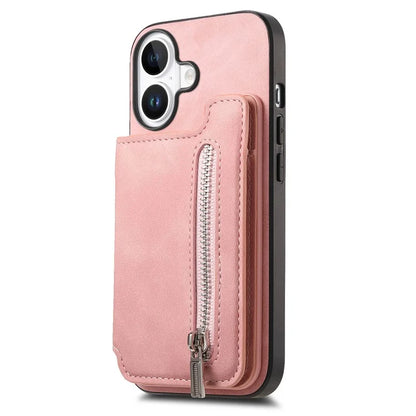 For iPhone 16 Case Magnetic Detachable Zipper Card Holder Leather+TPU Phone Cover