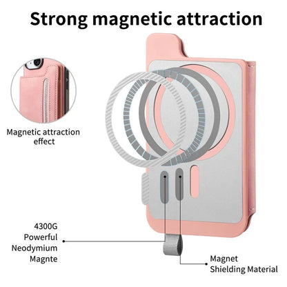For iPhone 16 Case Magnetic Detachable Zipper Card Holder Leather+TPU Phone Cover