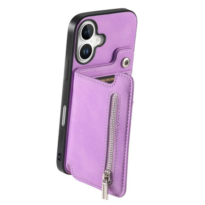 For iPhone 16 Case Magnetic Detachable Zipper Card Holder Leather+TPU Phone Cover