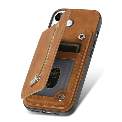 For iPhone 16 Case Magnetic Detachable Zipper Card Holder Leather+TPU Phone Cover