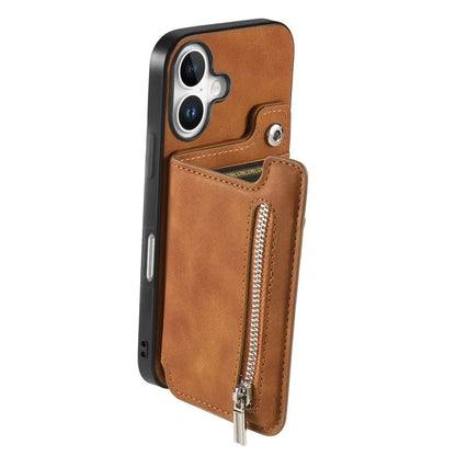 For iPhone 16 Case Magnetic Detachable Zipper Card Holder Leather+TPU Phone Cover