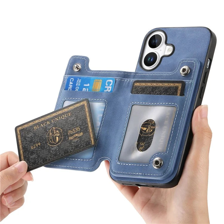 For iPhone 16 Case Magnetic Detachable Zipper Card Holder Leather+TPU Phone Cover
