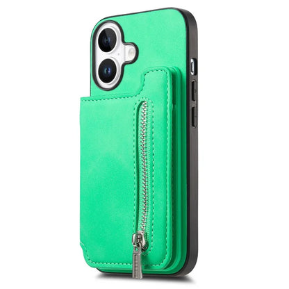 For iPhone 16 Case Magnetic Detachable Zipper Card Holder Leather+TPU Phone Cover