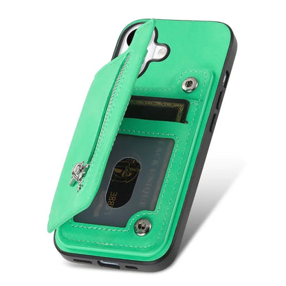 For iPhone 16 Case Magnetic Detachable Zipper Card Holder Leather+TPU Phone Cover