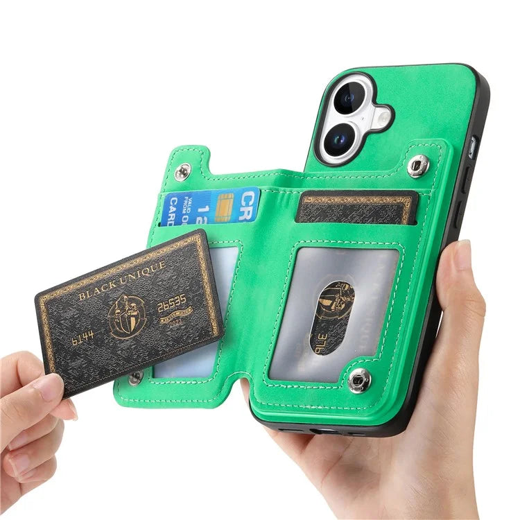 For iPhone 16 Case Magnetic Detachable Zipper Card Holder Leather+TPU Phone Cover