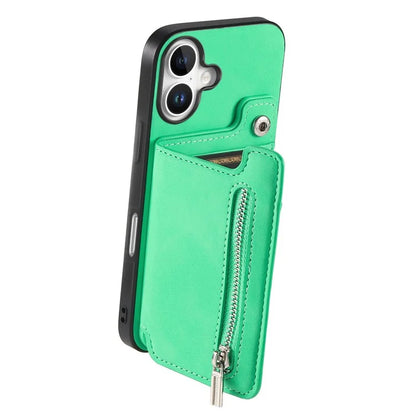 For iPhone 16 Case Magnetic Detachable Zipper Card Holder Leather+TPU Phone Cover