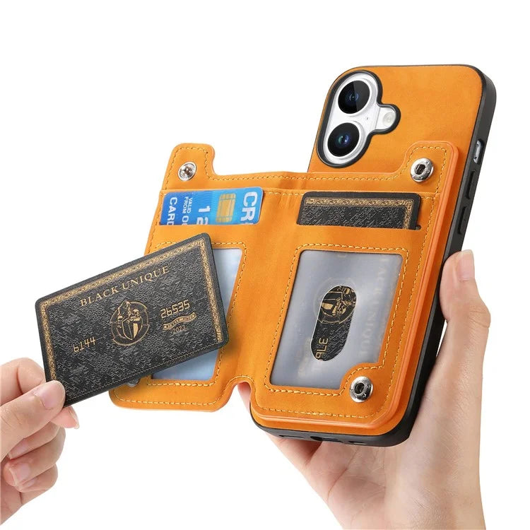 For iPhone 16 Case Magnetic Detachable Zipper Card Holder Leather+TPU Phone Cover
