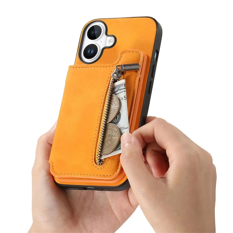 For iPhone 16 Case Magnetic Detachable Zipper Card Holder Leather+TPU Phone Cover