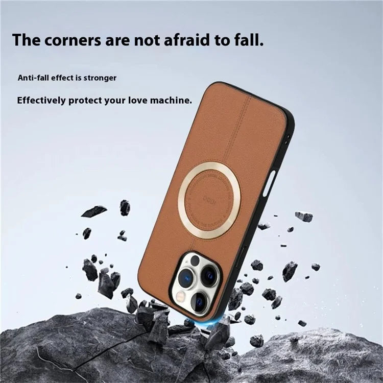 KIGC For iPhone 16 Pro Max Case Compatible with MagSafe Litchi Texture Leather Coated PC+TPU Phone Cover