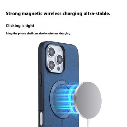 KIGC For iPhone 16 Pro Max Case Compatible with MagSafe Litchi Texture Leather Coated PC+TPU Phone Cover