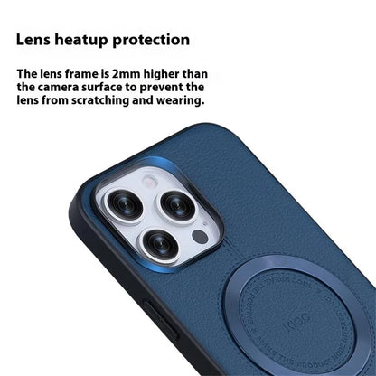 KIGC For iPhone 16 Pro Max Case Compatible with MagSafe Litchi Texture Leather Coated PC+TPU Phone Cover