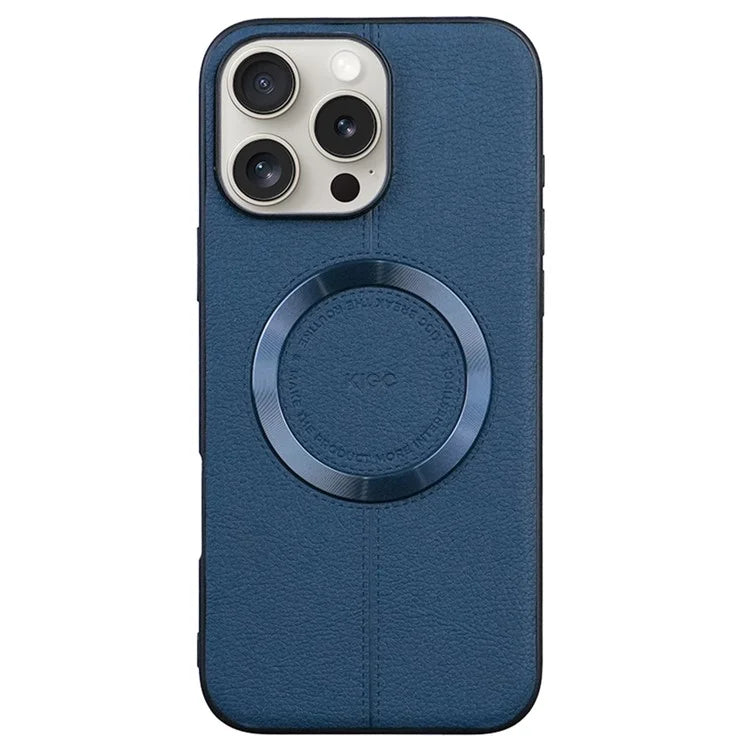 KIGC For iPhone 16 Pro Max Case Compatible with MagSafe Litchi Texture Leather Coated PC+TPU Phone Cover