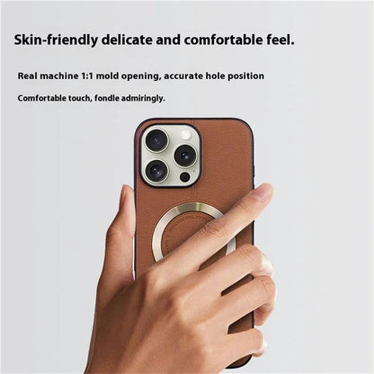 KIGC For iPhone 16 Pro Max Case Compatible with MagSafe Litchi Texture Leather Coated PC+TPU Phone Cover