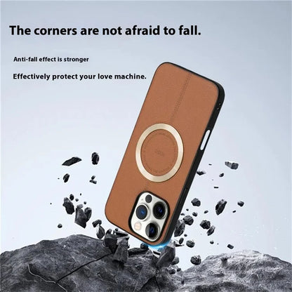 KIGC For iPhone 16 Pro Max Case Compatible with MagSafe Litchi Texture Leather Coated PC+TPU Phone Cover