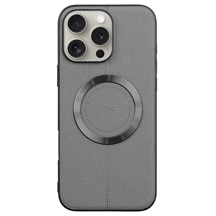 KIGC For iPhone 16 Pro Max Case Compatible with MagSafe Litchi Texture Leather Coated PC+TPU Phone Cover