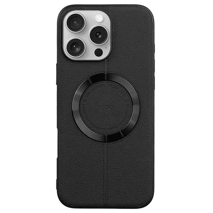 KIGC For iPhone 16 Pro Max Case Compatible with MagSafe Litchi Texture Leather Coated PC+TPU Phone Cover