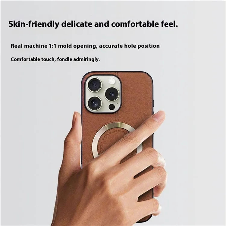 KIGC For iPhone 16 Pro Max Case Compatible with MagSafe Litchi Texture Leather Coated PC+TPU Phone Cover