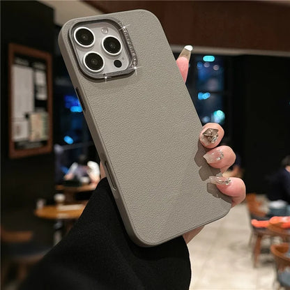 For iPhone 16 Pro Case Rhinestone Decor Lens Frame Leather+PC Phone Cover