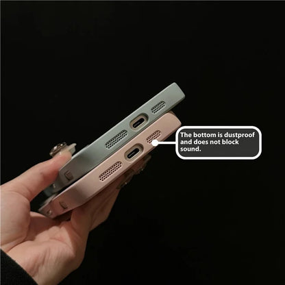 For iPhone 16 Case Rhinestone Decor Lens Frame Leather+PC Phone Cover