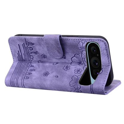 For Google Pixel 9 / Pixel 9 Pro Case Flip Stand Leather Phone Cover Cherry Blossom Cat Imprinted