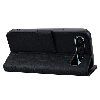 For Google Pixel 9 / Pixel 9 Pro Case Rhombus Pattern Leather Wallet Phone Cover