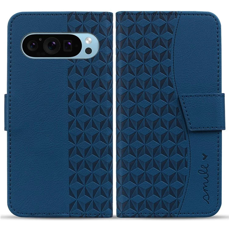 For Google Pixel 9 / Pixel 9 Pro Case Rhombus Pattern Leather Wallet Phone Cover