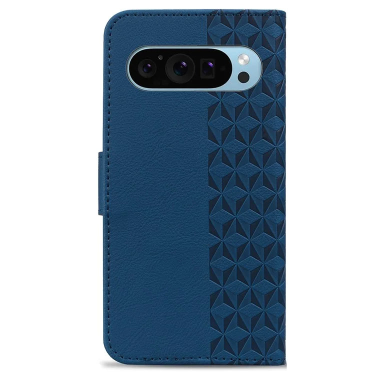 For Google Pixel 9 / Pixel 9 Pro Case Rhombus Pattern Leather Wallet Phone Cover