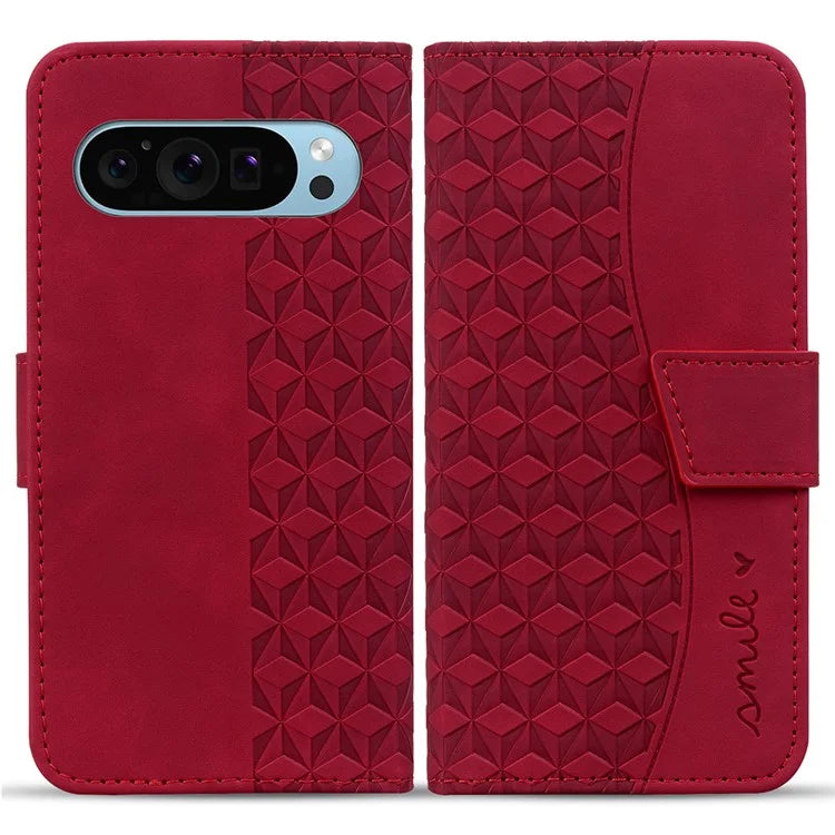 For Google Pixel 9 / Pixel 9 Pro Case Rhombus Pattern Leather Wallet Phone Cover