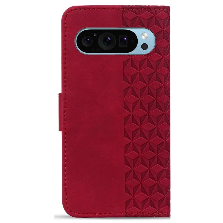 For Google Pixel 9 / Pixel 9 Pro Case Rhombus Pattern Leather Wallet Phone Cover