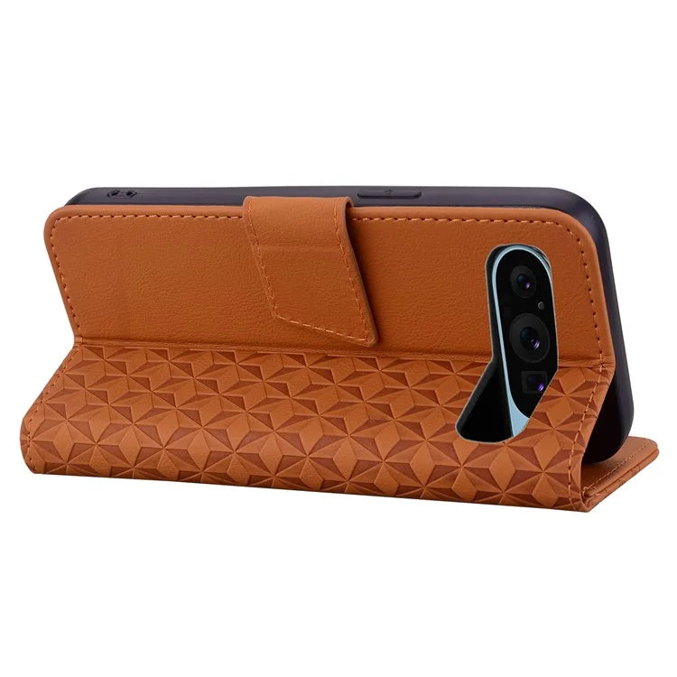 For Google Pixel 9 / Pixel 9 Pro Case Rhombus Pattern Leather Wallet Phone Cover