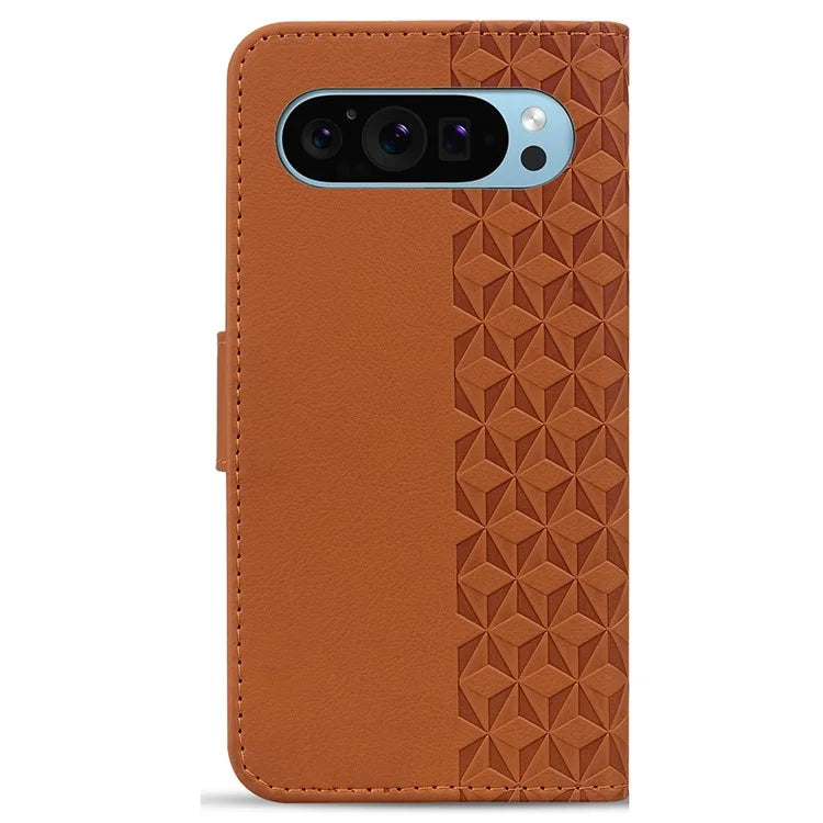 For Google Pixel 9 / Pixel 9 Pro Case Rhombus Pattern Leather Wallet Phone Cover