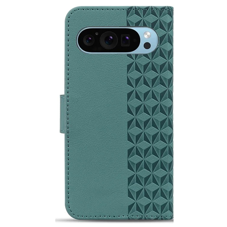For Google Pixel 9 / Pixel 9 Pro Case Rhombus Pattern Leather Wallet Phone Cover