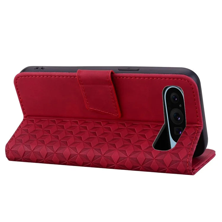 For Google Pixel 9 Pro XL Case Rhombus Pattern Leather Wallet Phone Cover